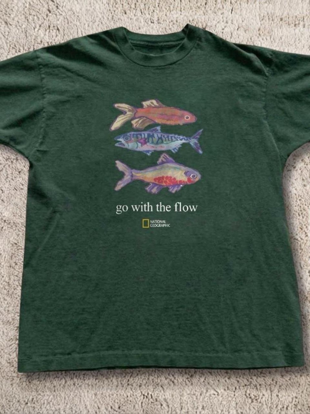Gildan Dark Green Tee with Colorful Fish Graphic